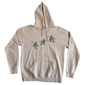 Bowery Skeletons Skating Cream Beige Cotton Blend Hoodie Size Medium